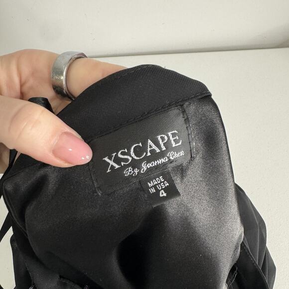 XSCAPE Dress Womens 4 Black One Shoulder Rhinestone Sash Gown Evening Formal - Picture 8 of 14